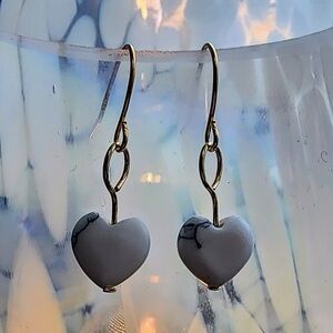 White Howlite Heart and Gold Earrings